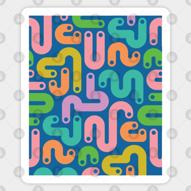 JELLY BEANS Squiggly New Wave Postmodern Abstract 1980s Geometric in Bright Summer Pink Orange Mustard Green Purple Pink with Royal Blue Dots - UnBlink Studio by Jackie Tahara Sticker by UnBlink Studio by Jackie Tahara